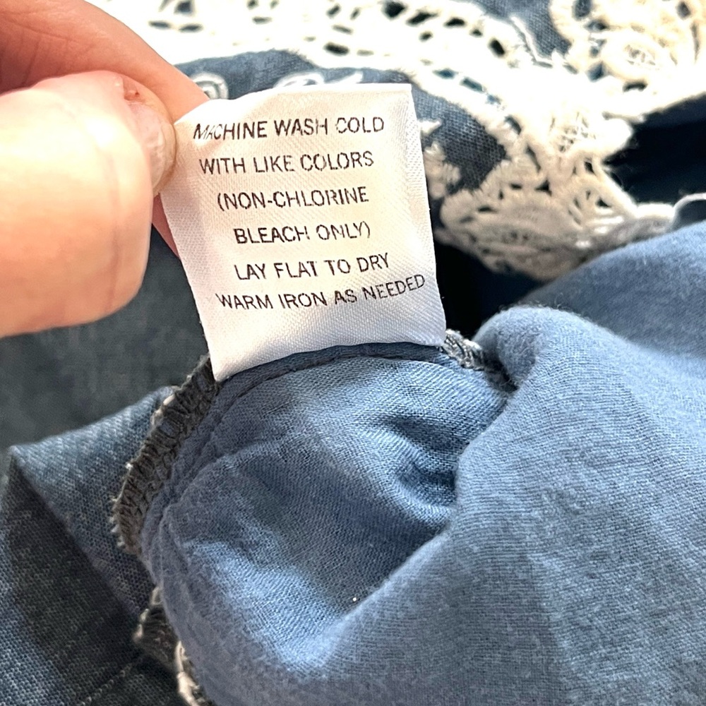 Sweet Salt Chambray Lace Embroidered Cottagecore Top Modest Prairie Blue Size M - Picture 4 of 9